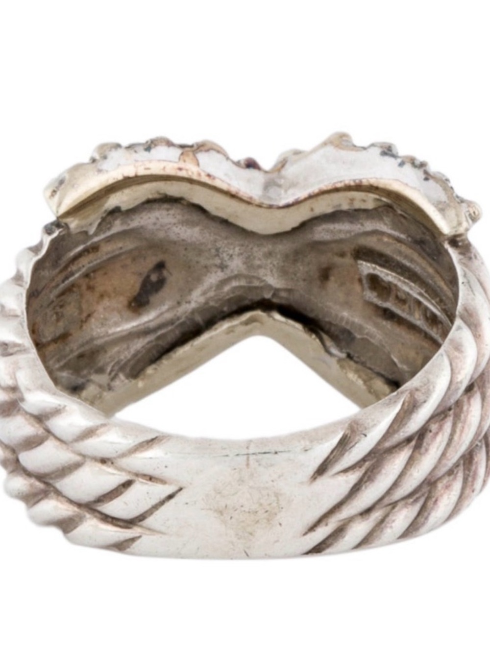 David Yurman Silver White gold Diamond X Crossover Ring 4.25 - Picture 2 of 7